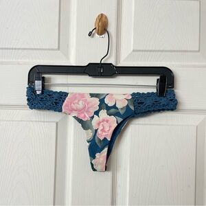 Frankies bikini blue floral macrame bikini bottom